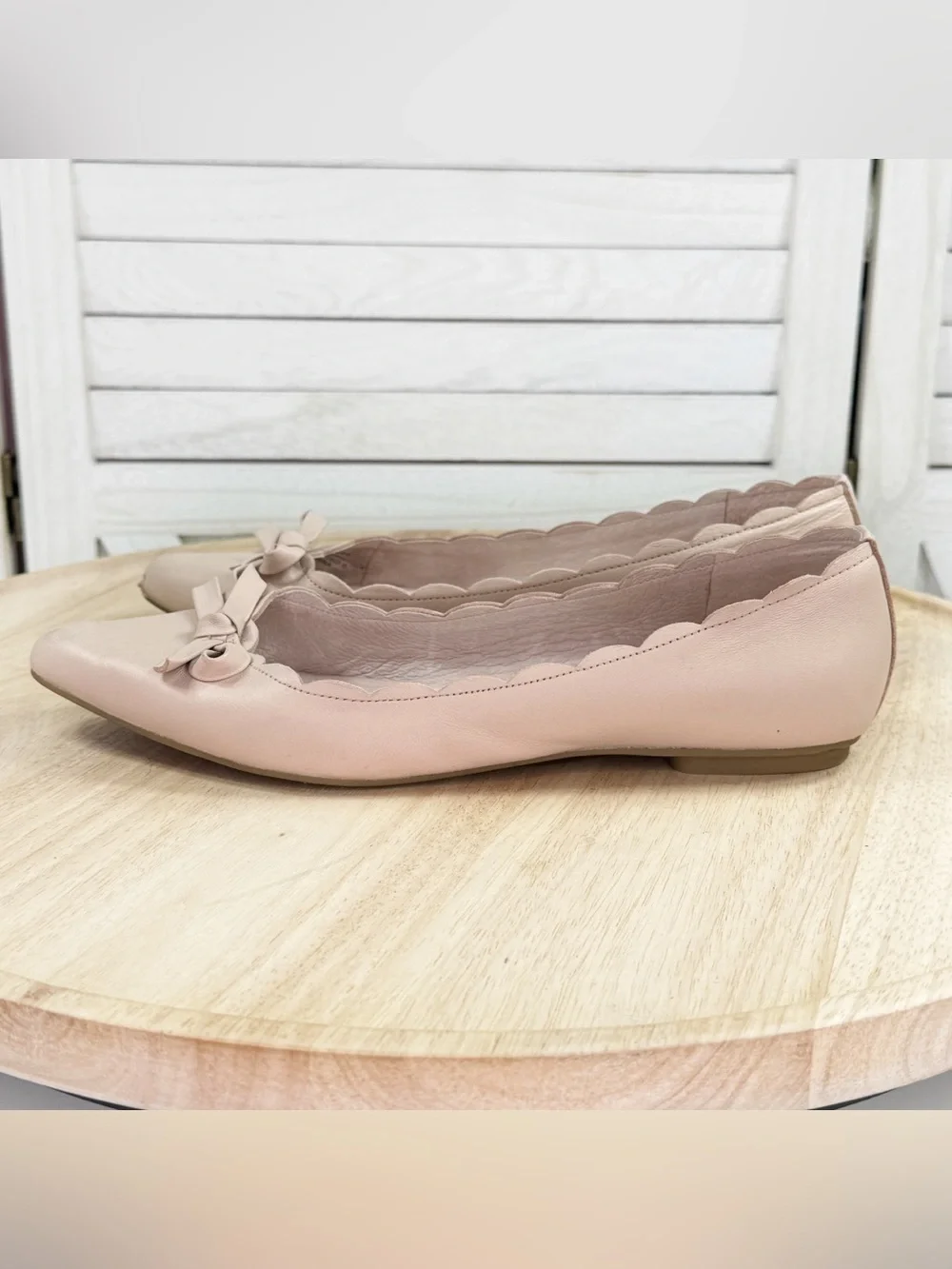 Kate Spade Elent Flex Scallop Edge Ballet Flats Blush Tan 7.5 Leather Neutral